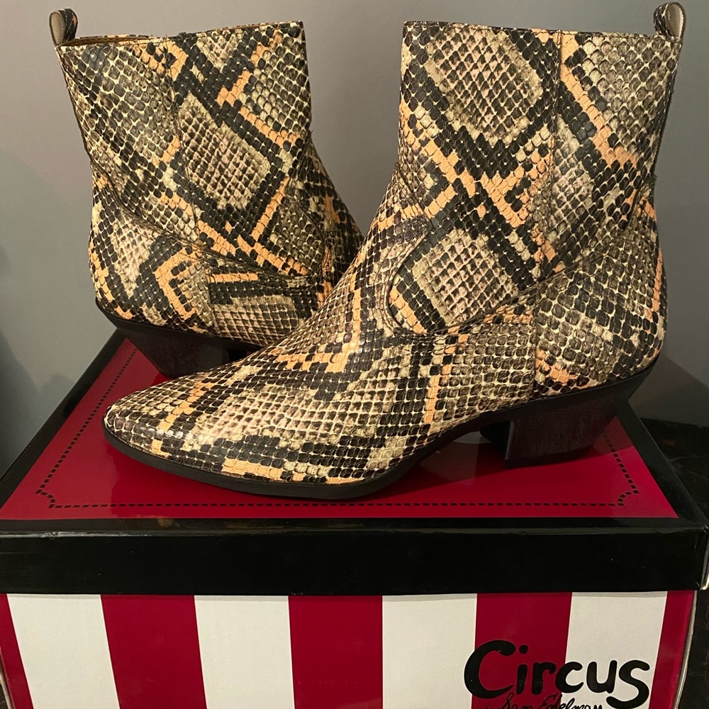 CIRCUS SAM EDELMAN Snake print ankle booties